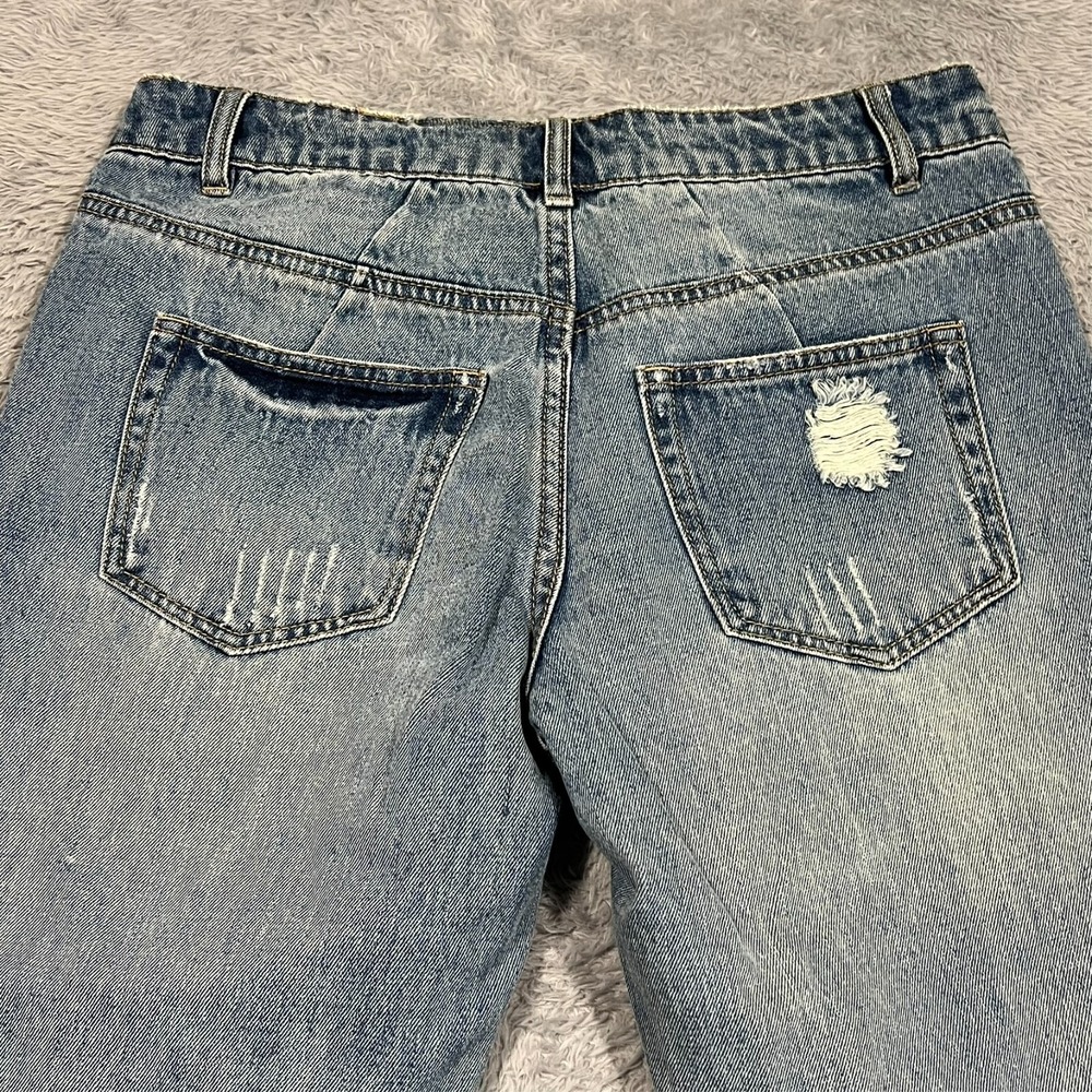 AFRM Jeans‎ Destroyed Distressed 5-Pocket Blue Denim Button Fly Women's 25 30x28 - Picture 14 of 15